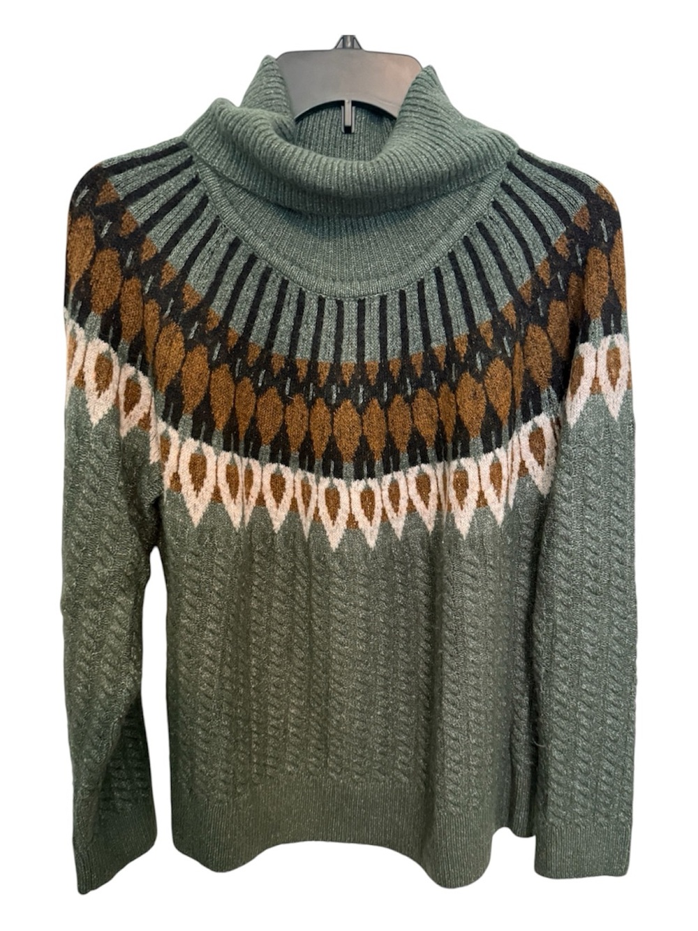 Evereve Sage Green Fair Isle Turtleneck Sweater
